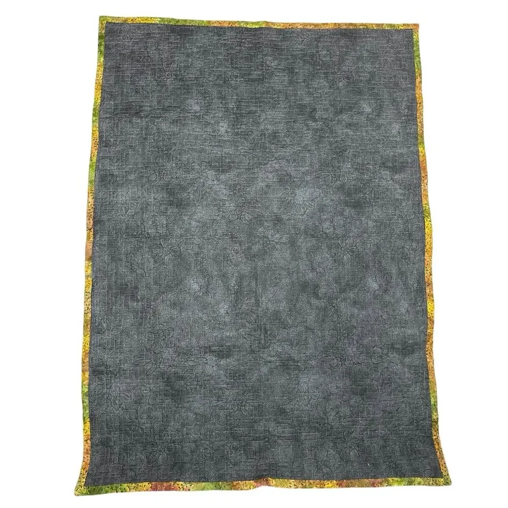 Handmade Fall Quilt Throw – Reversible Orange Pink Black Lap Blanket 58x41
